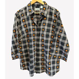 Company One Plus 2X Halloween Pumpkin Plaid Button Up Shirt Autumn Button Up